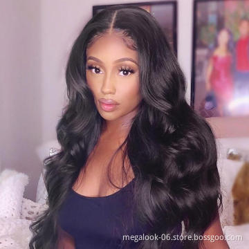 MEGALOOK Drop Shipping High Quality Malaysian Mink Body Wave Lace closure Human Hair Wig For Black Women